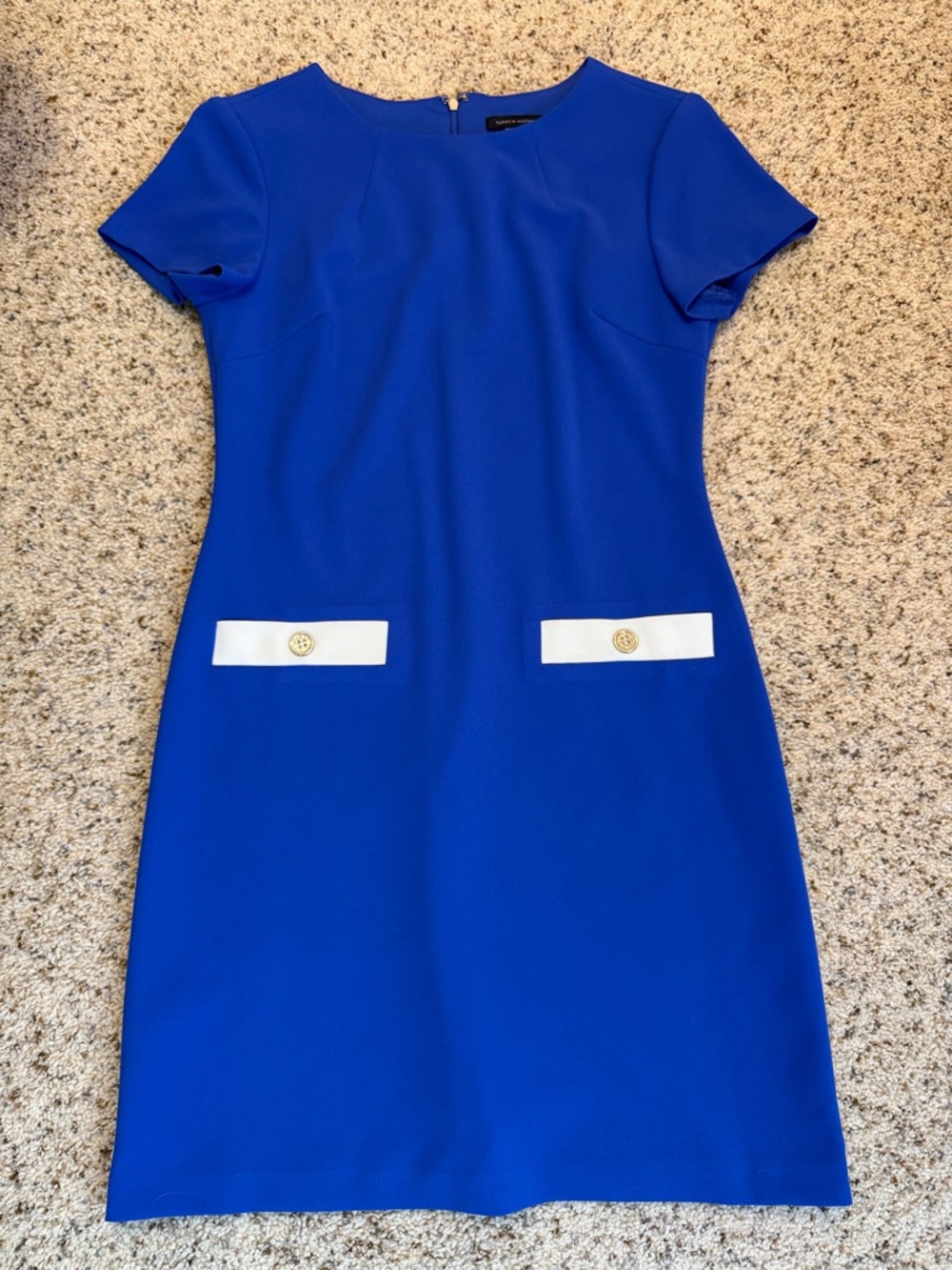 Tommy Hilfiger Royal Blue Short Sleeve Midi Dress with White Pocket Tabs